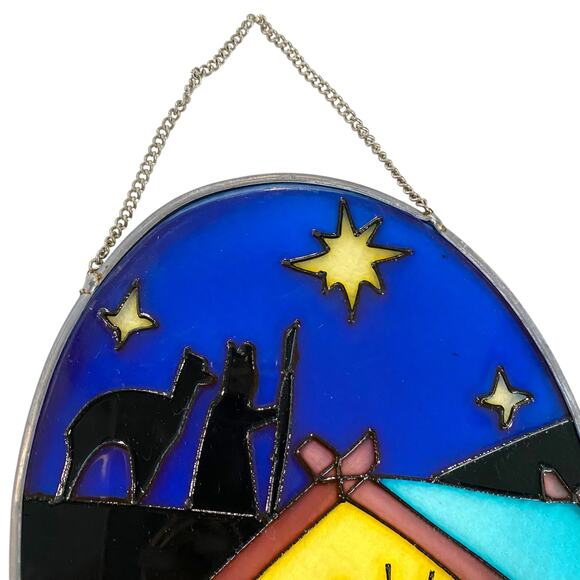 Stained Glass Nativity Set Wall Decor Baby Jesus in Manger Joseph Mary Holy - Picture 13 of 15